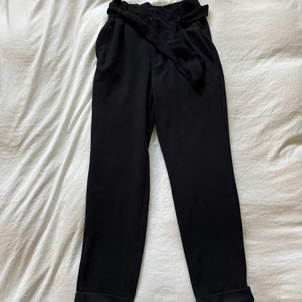 SHEIN Black Tie Waist Trouser Pants (Size Small)